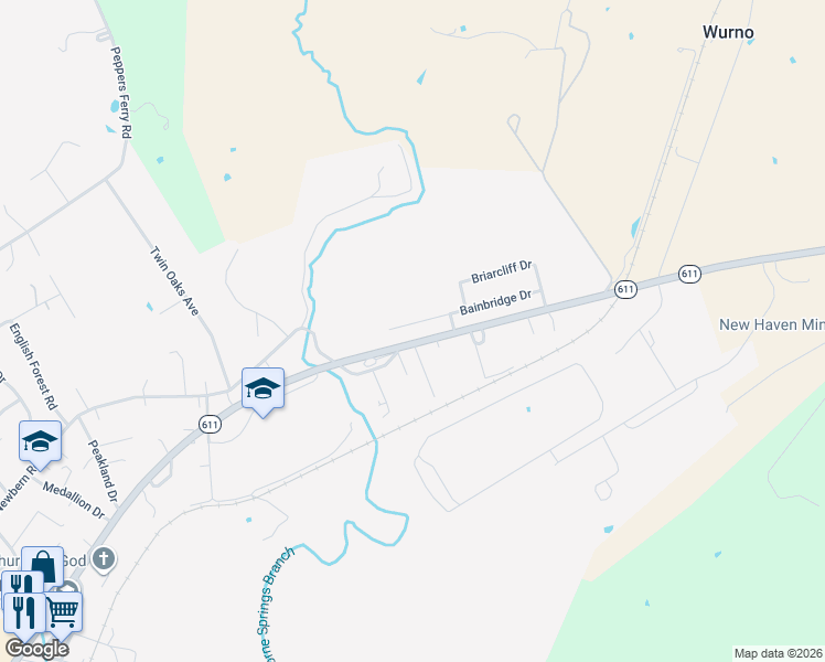 map of restaurants, bars, coffee shops, grocery stores, and more near 3853 Bainbridge Drive in Pulaski