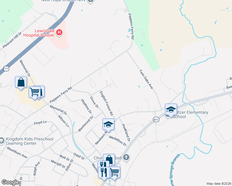 map of restaurants, bars, coffee shops, grocery stores, and more near 1908 Wilshire Lane in Pulaski