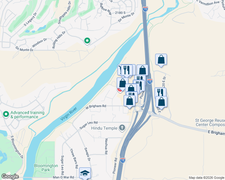 map of restaurants, bars, coffee shops, grocery stores, and more near 2713 Rio Vista Dr in St George