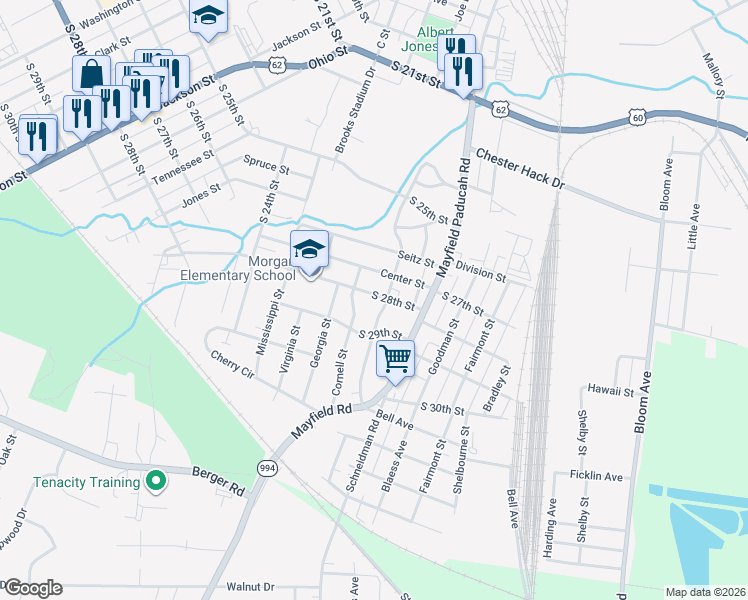 map of restaurants, bars, coffee shops, grocery stores, and more near 2012 South 28th Street in Paducah