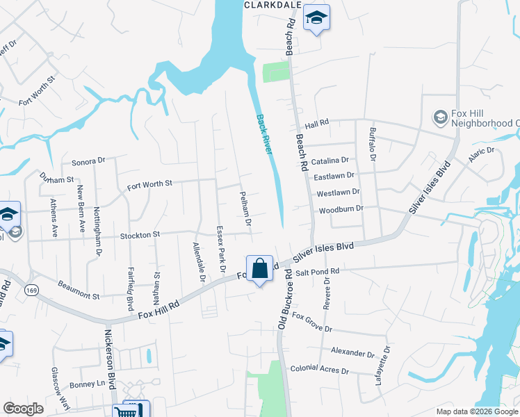 map of restaurants, bars, coffee shops, grocery stores, and more near 515 Angela Court in Hampton