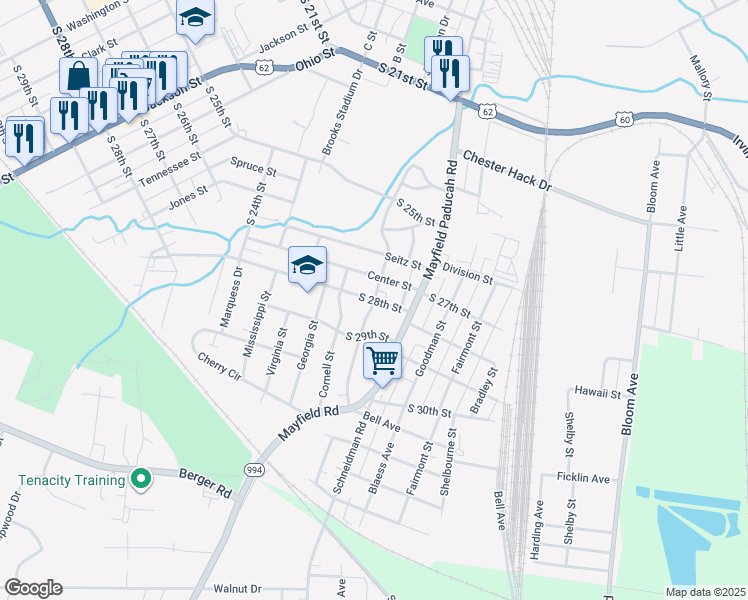 map of restaurants, bars, coffee shops, grocery stores, and more near 1998 S 28th St in Paducah