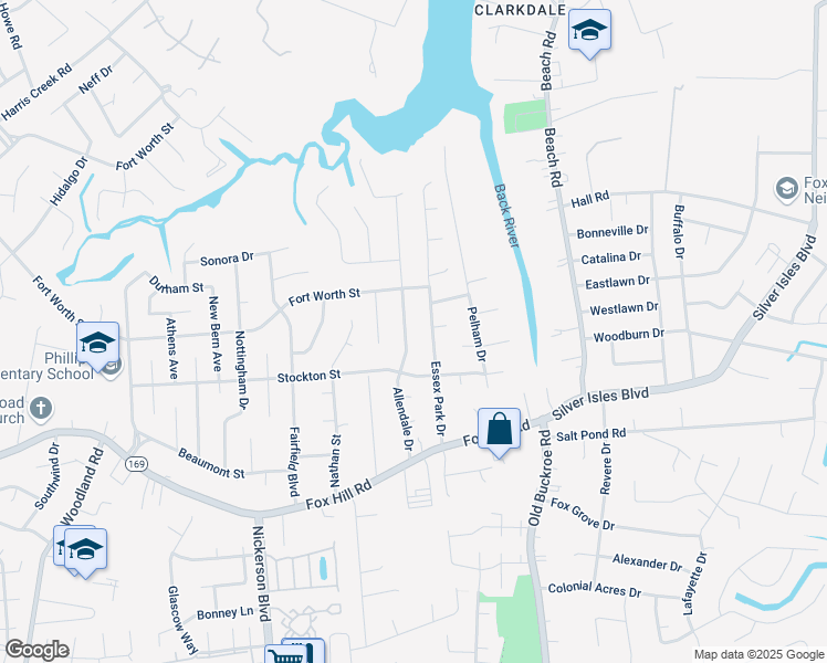 map of restaurants, bars, coffee shops, grocery stores, and more near 711 Essex Park Drive in Hampton