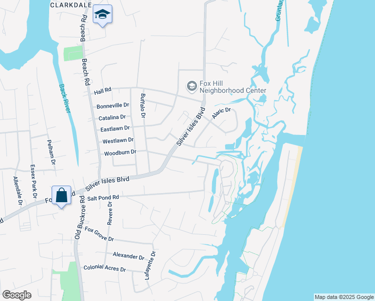 map of restaurants, bars, coffee shops, grocery stores, and more near 207 Woodburn Drive in Hampton