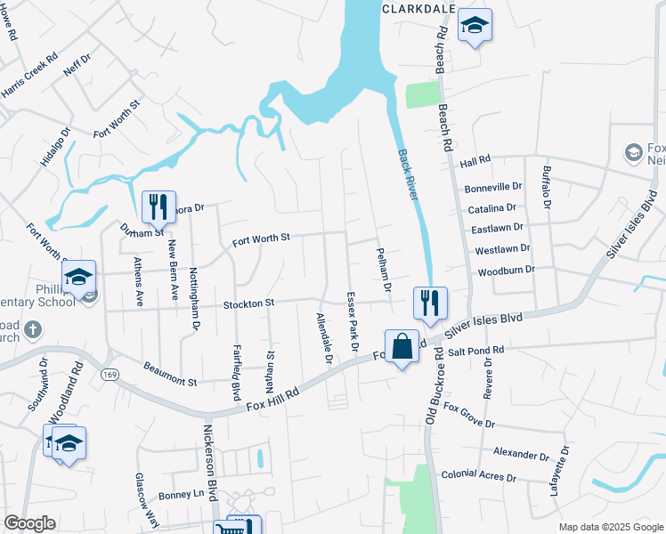 map of restaurants, bars, coffee shops, grocery stores, and more near 711 Essex Park Drive in Hampton