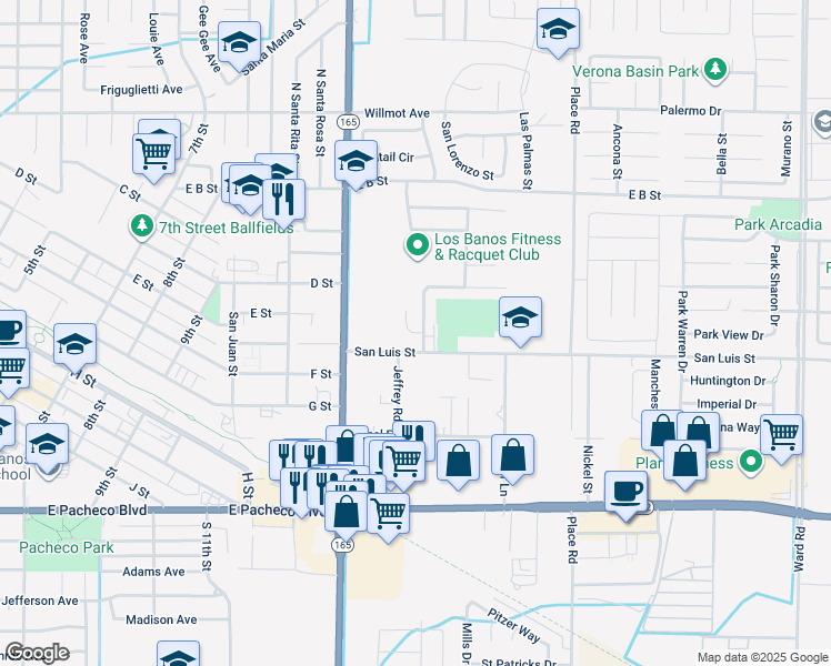 map of restaurants, bars, coffee shops, grocery stores, and more near 1501 Sarba Ct in Los Banos