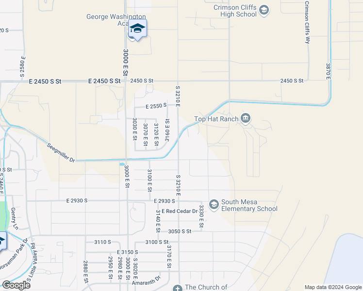 map of restaurants, bars, coffee shops, grocery stores, and more near 2695 South 3210 East in St. George