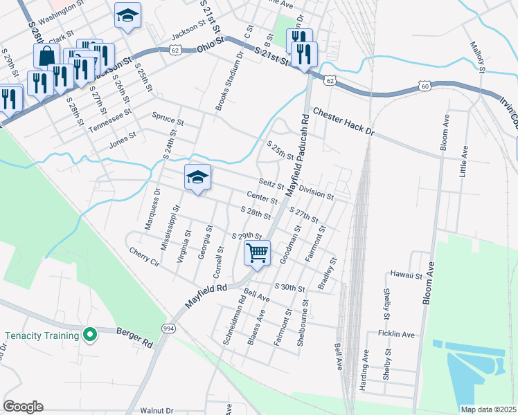 map of restaurants, bars, coffee shops, grocery stores, and more near 1930-1998 S 28th St in Paducah