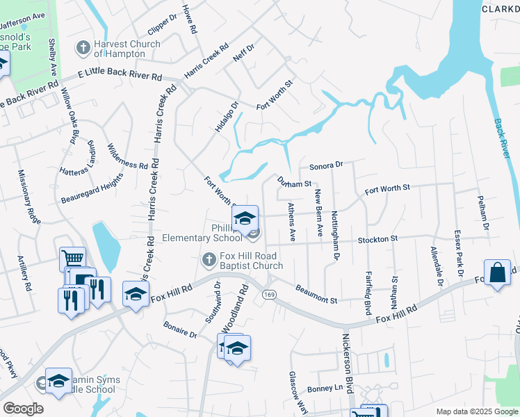 map of restaurants, bars, coffee shops, grocery stores, and more near 803 Lemaster Avenue in Hampton