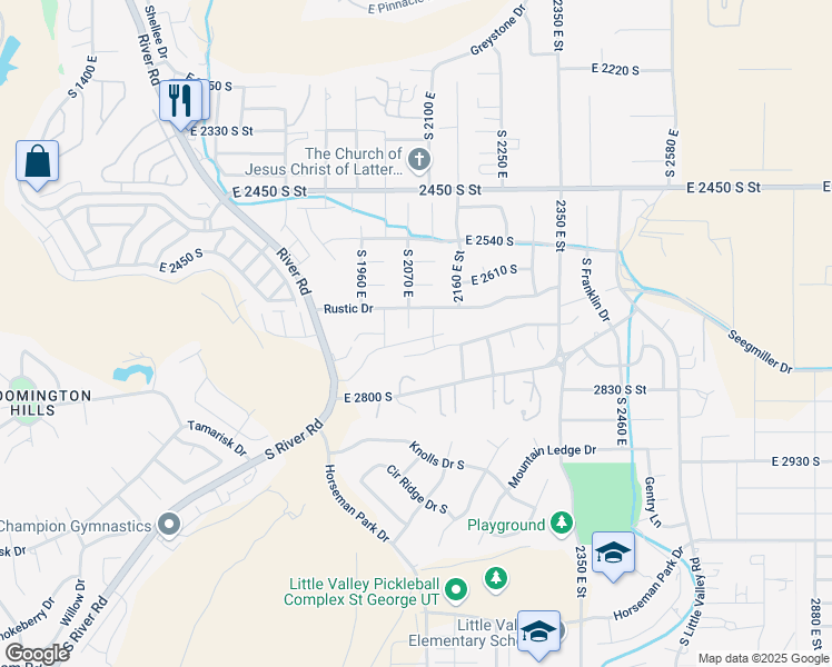 map of restaurants, bars, coffee shops, grocery stores, and more near 2703 South 2070 East in St. George