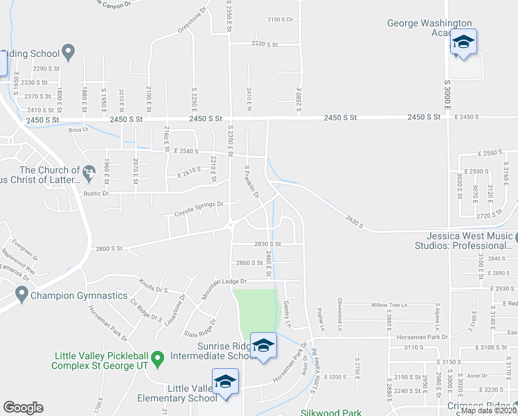 map of restaurants, bars, coffee shops, grocery stores, and more near 2047 Valley Springs Drive in St. George