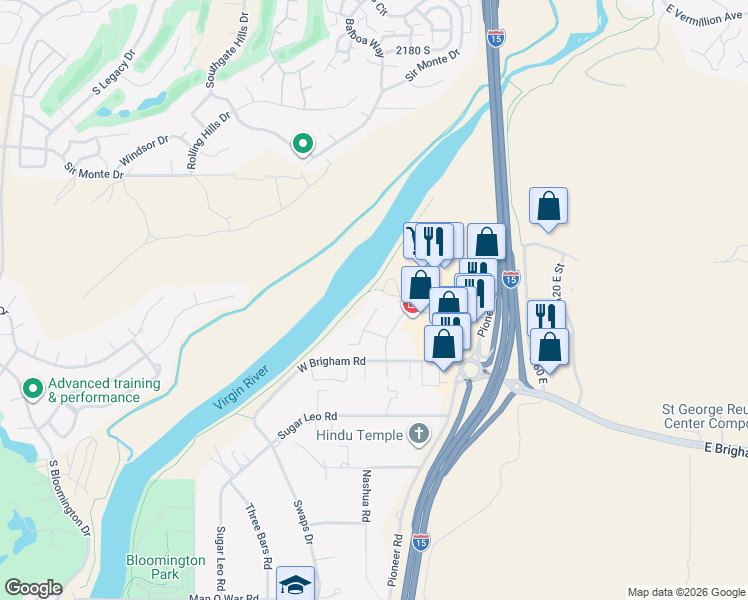 map of restaurants, bars, coffee shops, grocery stores, and more near 2713 Rio Vista Drive in St. George