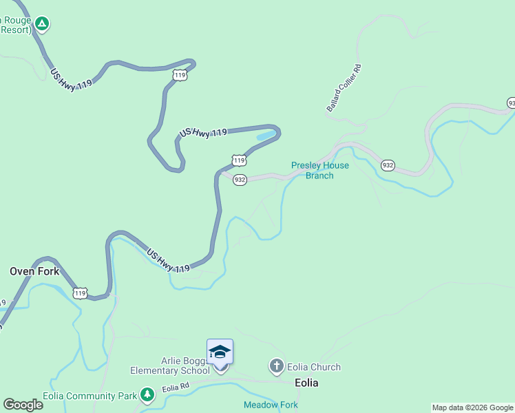 map of restaurants, bars, coffee shops, grocery stores, and more near 324 Slick Rock Road in Eolia