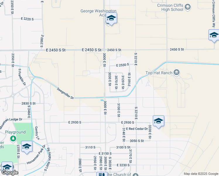 map of restaurants, bars, coffee shops, grocery stores, and more near 2692 3030 East Street in St. George