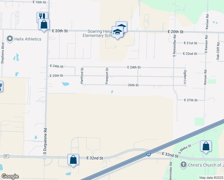 map of restaurants, bars, coffee shops, grocery stores, and more near 4410 East 26th Street in Joplin