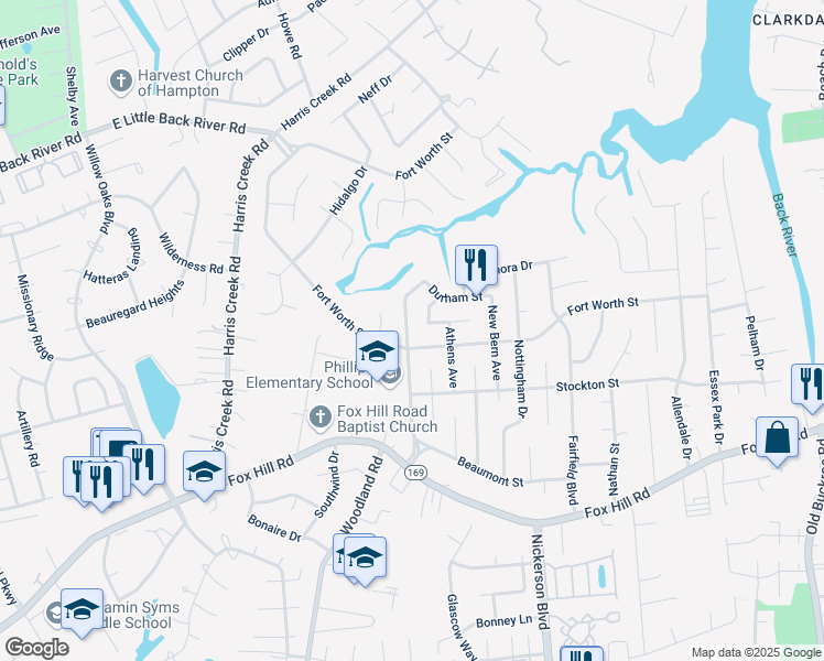 map of restaurants, bars, coffee shops, grocery stores, and more near 804 Lemaster Avenue in Hampton