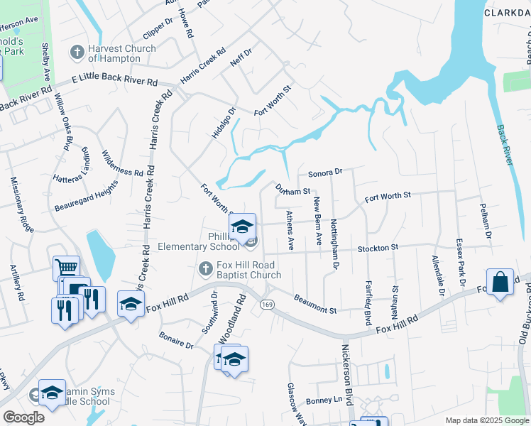 map of restaurants, bars, coffee shops, grocery stores, and more near 804 Lemaster Avenue in Hampton