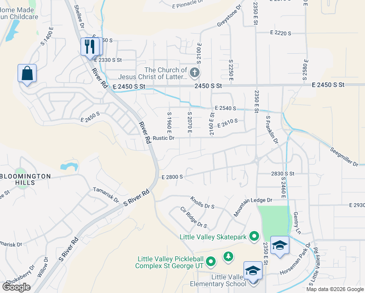 map of restaurants, bars, coffee shops, grocery stores, and more near 2699 South 2000 East in St. George