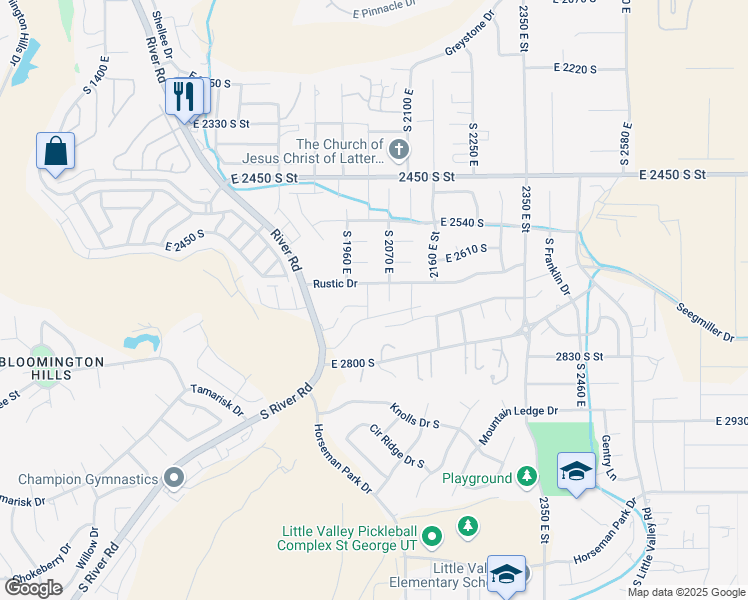 map of restaurants, bars, coffee shops, grocery stores, and more near 2699 South 2000 East in St. George