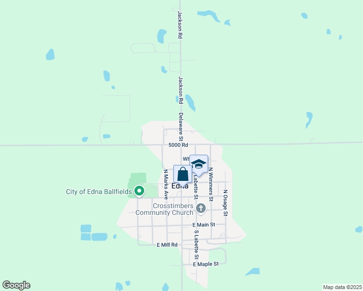 map of restaurants, bars, coffee shops, grocery stores, and more near 598 Delaware St in Edna