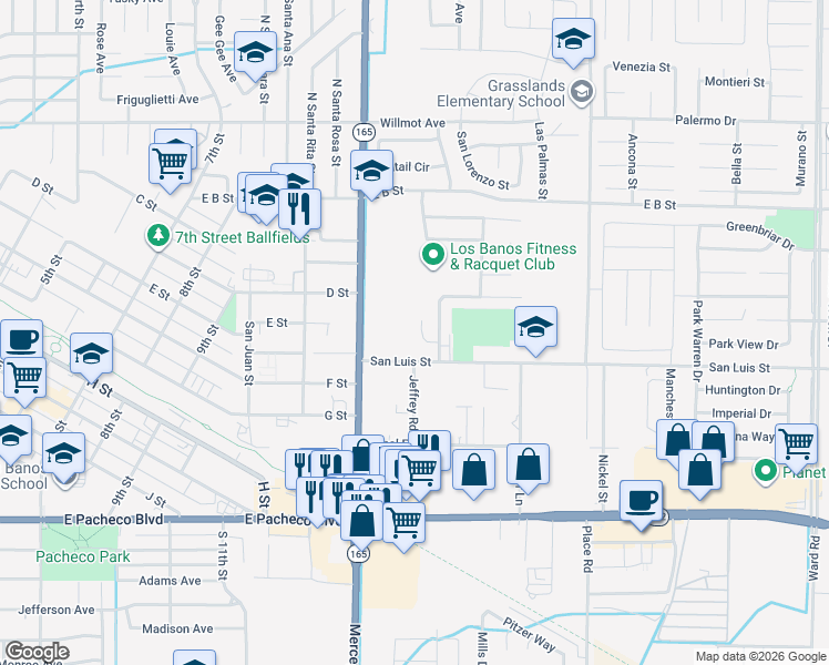 map of restaurants, bars, coffee shops, grocery stores, and more near 1515 Sarba Ct in Los Banos