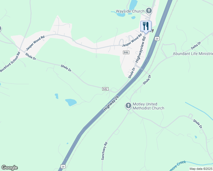 map of restaurants, bars, coffee shops, grocery stores, and more near 4982 Shula Drive in Hurt