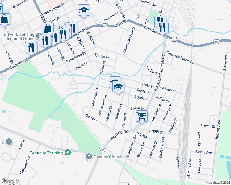 map of restaurants, bars, coffee shops, grocery stores, and more near 2200 South 28th Street in Paducah