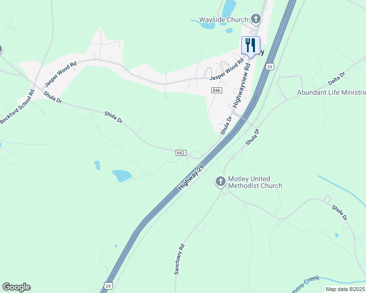 map of restaurants, bars, coffee shops, grocery stores, and more near 4982 Shula Drive in Hurt
