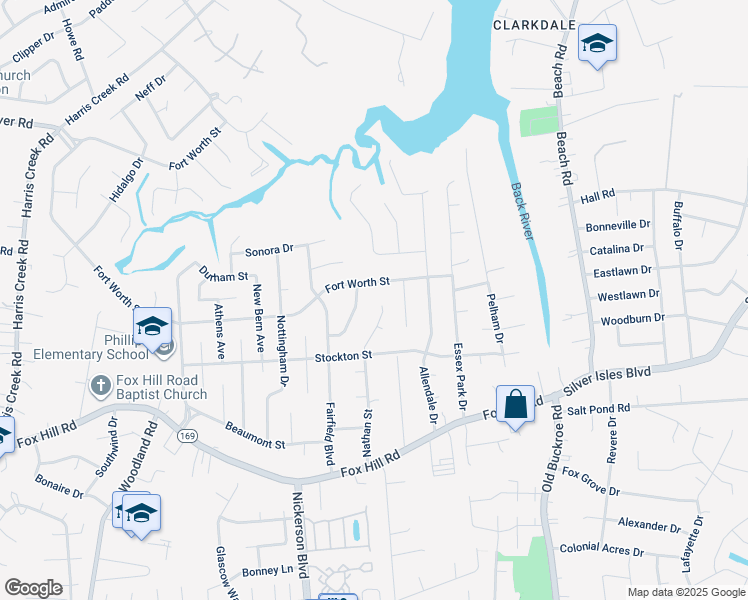 map of restaurants, bars, coffee shops, grocery stores, and more near 479 Fort Worth Street in Hampton