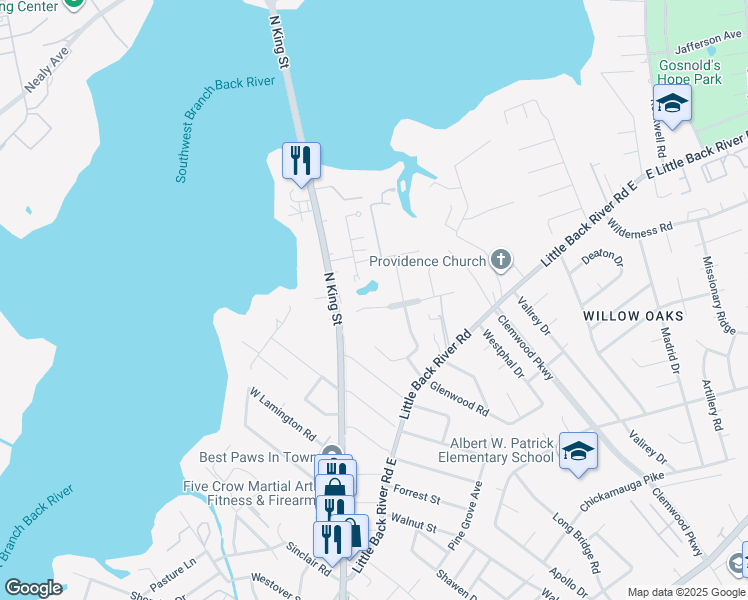 map of restaurants, bars, coffee shops, grocery stores, and more near 105 Michele Drive in Hampton