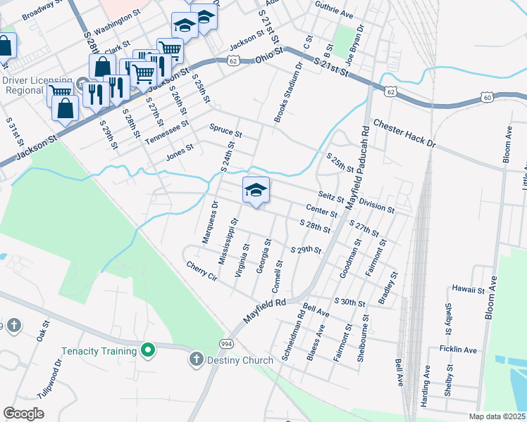 map of restaurants, bars, coffee shops, grocery stores, and more near 2200 South 28th Street in Paducah