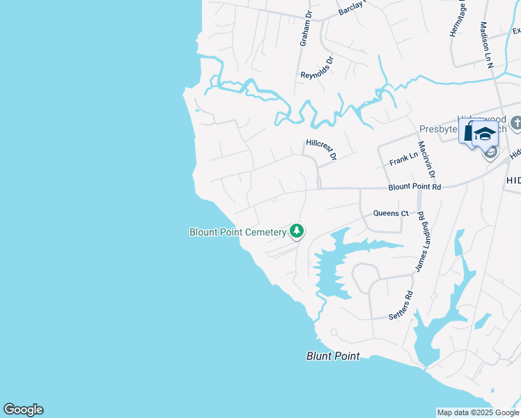 map of restaurants, bars, coffee shops, grocery stores, and more near 595 Blount Point Road in Newport News