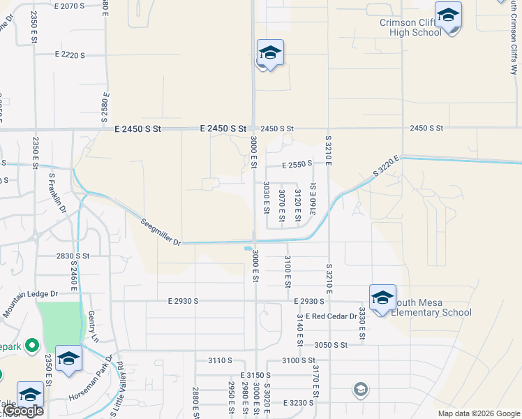 map of restaurants, bars, coffee shops, grocery stores, and more near 2660 South 3030 East in St. George
