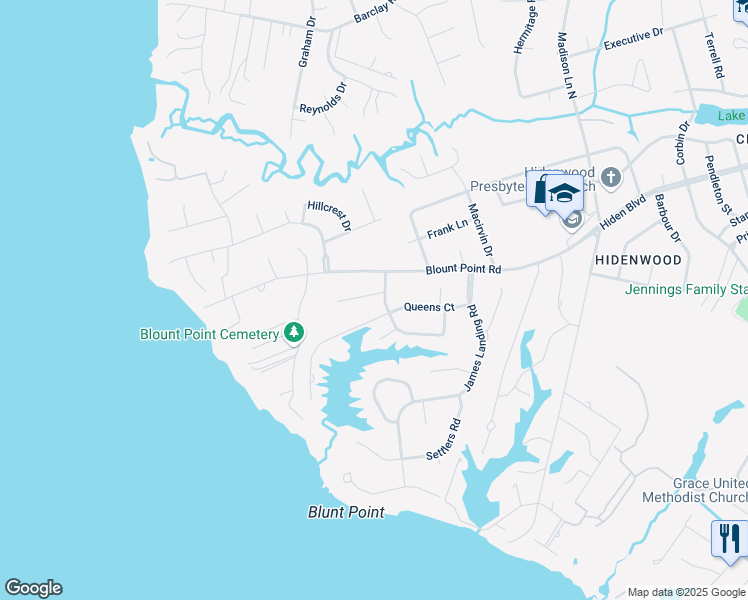 map of restaurants, bars, coffee shops, grocery stores, and more near 545 Blount Point Road in Newport News