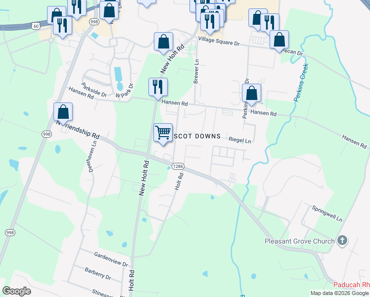 map of restaurants, bars, coffee shops, grocery stores, and more near 2353-2357 Holt Road in Paducah