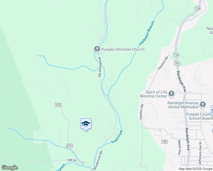 map of restaurants, bars, coffee shops, grocery stores, and more near 4466 Brookmont Road in Pulaski