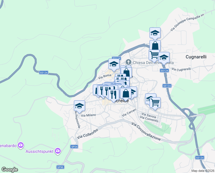 map of restaurants, bars, coffee shops, grocery stores, and more near 64 Via Grotte in Palazzolo Acreide