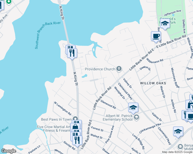 map of restaurants, bars, coffee shops, grocery stores, and more near 210 Nelson Parkway in Hampton