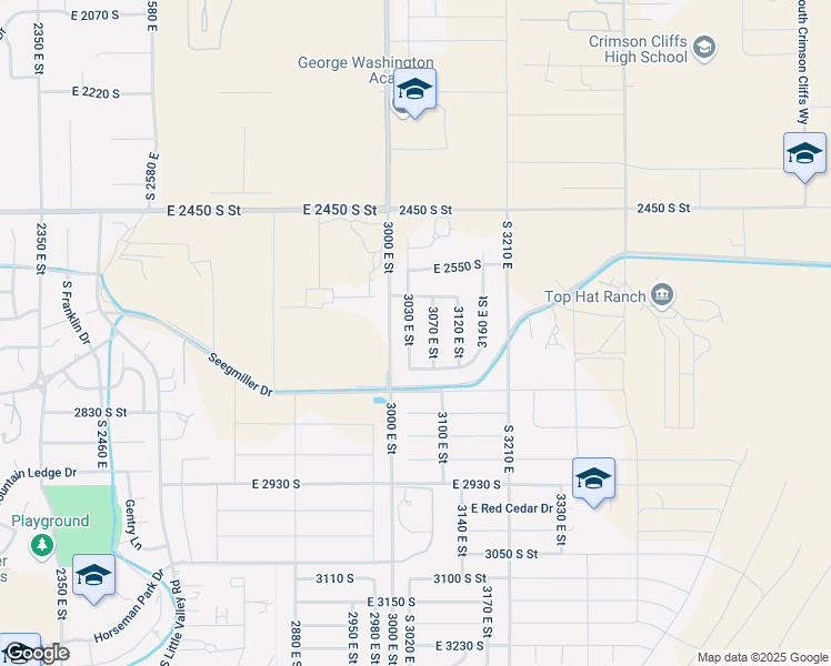 map of restaurants, bars, coffee shops, grocery stores, and more near 2653 3030 East Street in Saint George