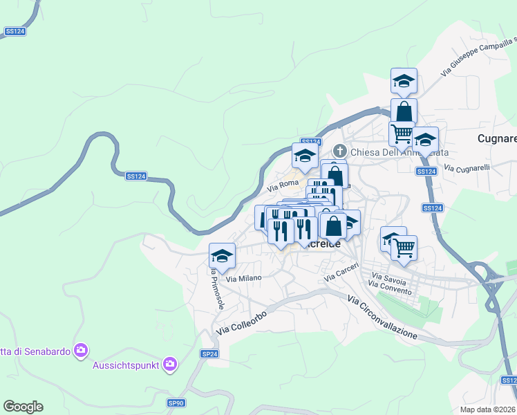 map of restaurants, bars, coffee shops, grocery stores, and more near 29 Via Scalilli in Palazzolo Acreide