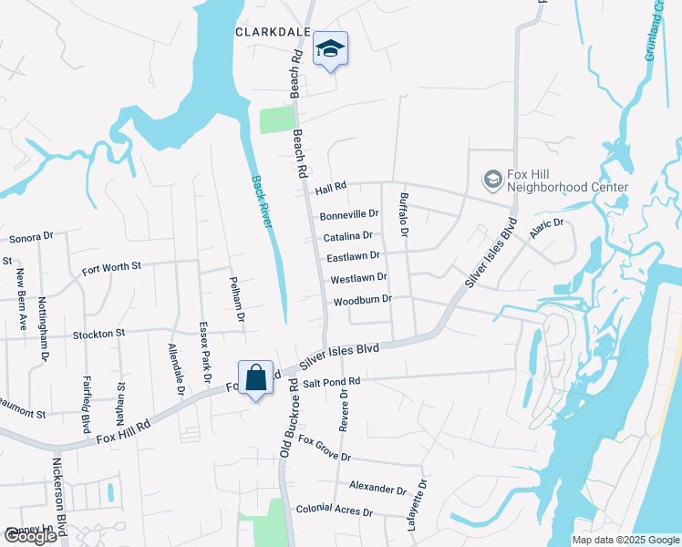 map of restaurants, bars, coffee shops, grocery stores, and more near 7 Westlawn Drive in Hampton