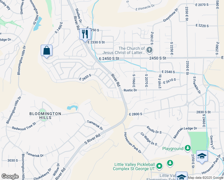 map of restaurants, bars, coffee shops, grocery stores, and more near 1630 East 2450 South in St. George