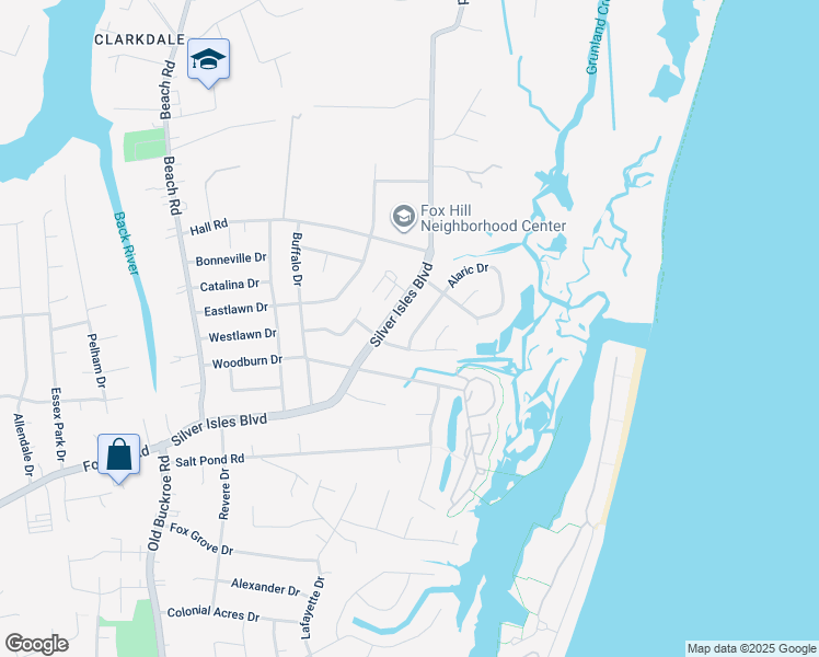 map of restaurants, bars, coffee shops, grocery stores, and more near 113 Alaric Drive in Hampton