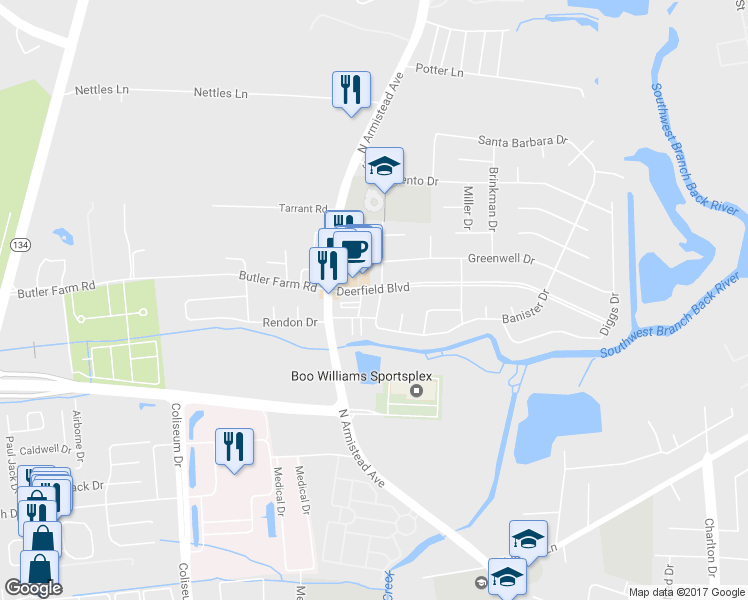 map of restaurants, bars, coffee shops, grocery stores, and more near 9 Waltham Street in Hampton