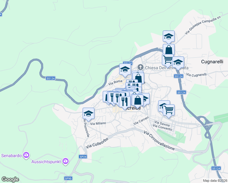 map of restaurants, bars, coffee shops, grocery stores, and more near 64 Via Grotte in Palazzolo Acreide