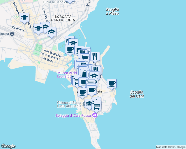 map of restaurants, bars, coffee shops, grocery stores, and more near 104 Via Dione in Syracuse