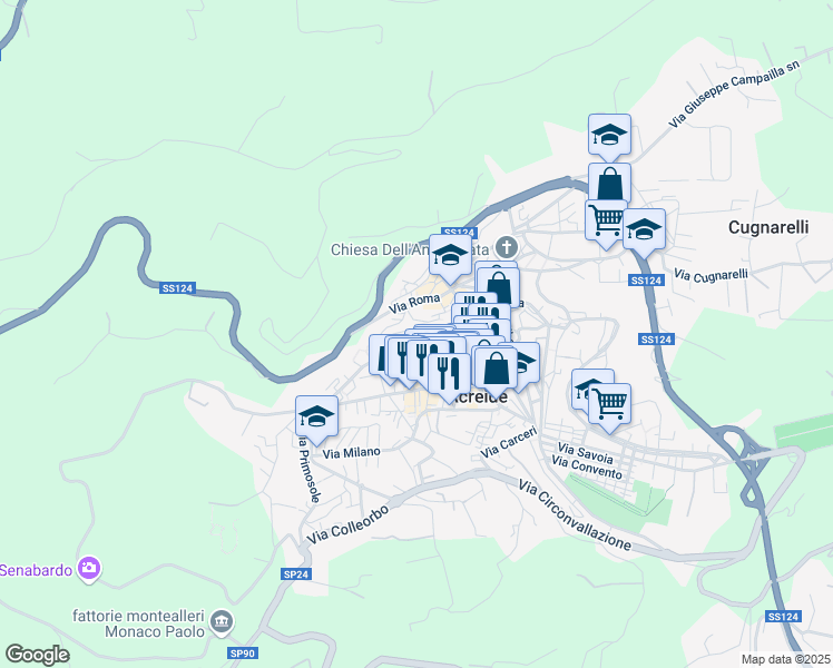 map of restaurants, bars, coffee shops, grocery stores, and more near 64 Via Grotte in Palazzolo Acreide