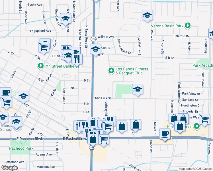 map of restaurants, bars, coffee shops, grocery stores, and more near in Los Banos