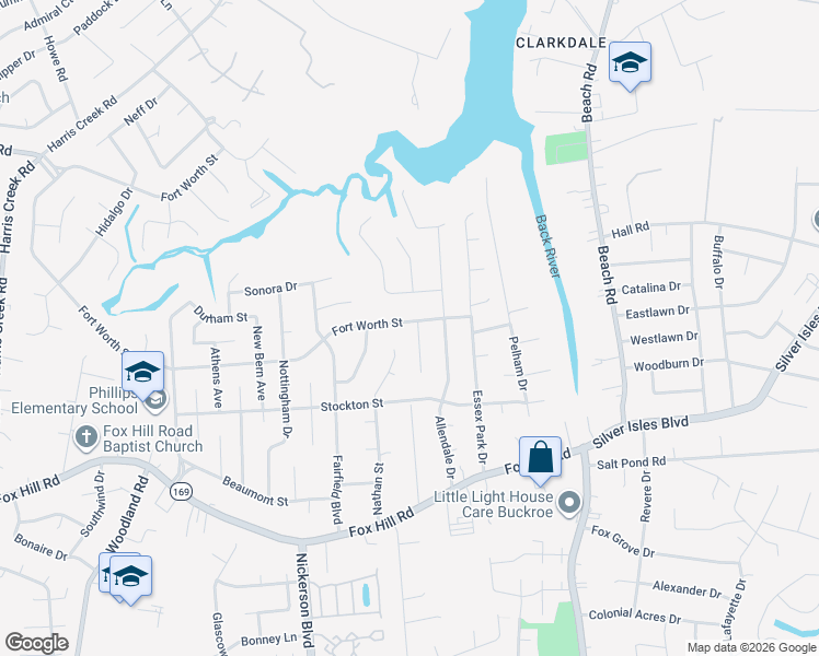 map of restaurants, bars, coffee shops, grocery stores, and more near 479 Fort Worth Street in Hampton
