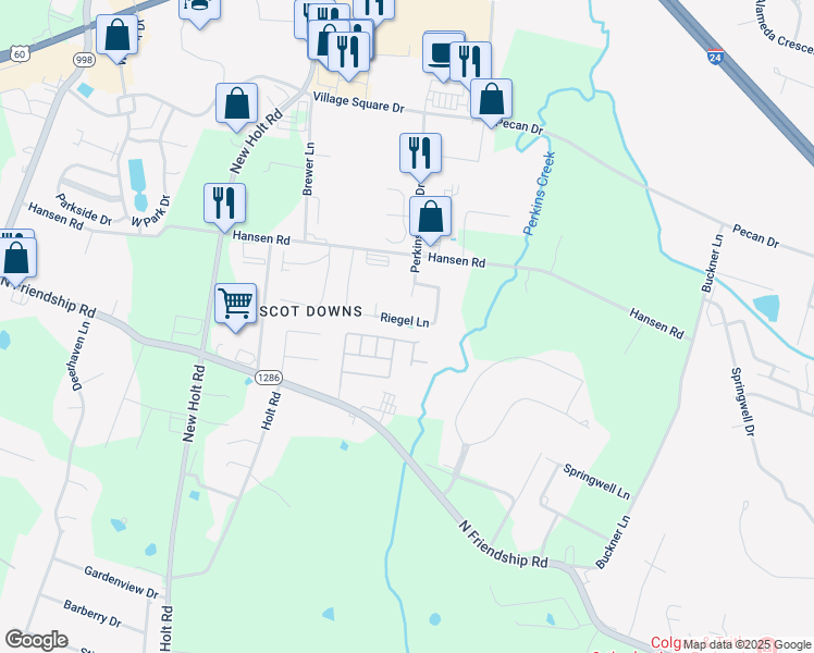 map of restaurants, bars, coffee shops, grocery stores, and more near 222 Riegel Lane in Paducah